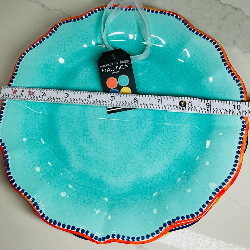 4 Dinner Plates Nautica Melamine 11” Turquoise Blue Orange Yellow New - Picture 3 of 10